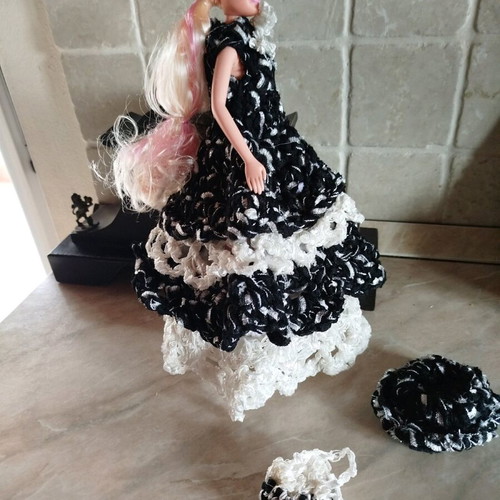 Doll with handmade dress, hat and bag, new