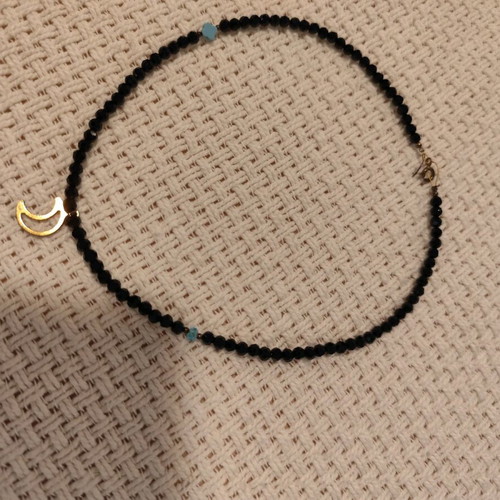 Necklace with black beads and crescent pendant like new