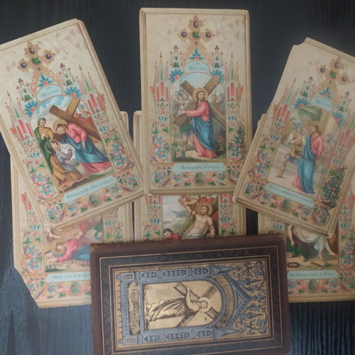 Old lithographs used from 1900 with Christ's stations in a booklet