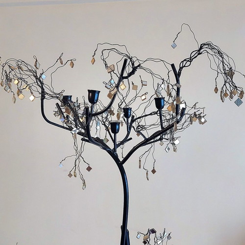 Metal floor candle holder with flexible branches, gothic style