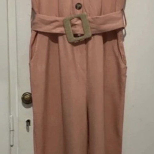Women's jumpsuit new, salmon color, linen fabric, size L