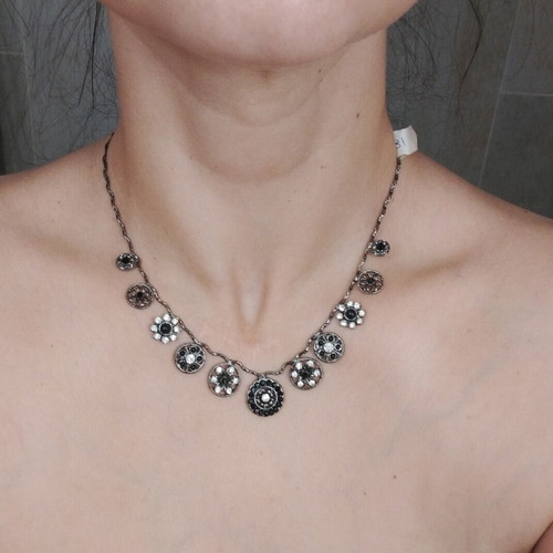 Vintage necklace with rhinestones and black pendants, like new