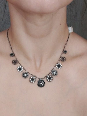Vintage necklace with rhinestones and black pendants, like new