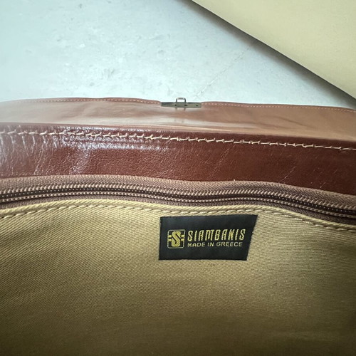 Vintage premium leather briefcase, brown, handmade in Greece