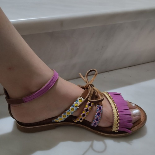 Boho sandals 36 purple genuine leather boho chic flatforms like new