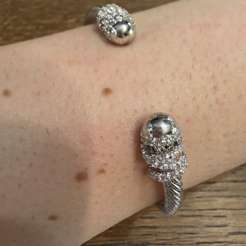 Steel handcuffs bracelet with zirconia new, silver color