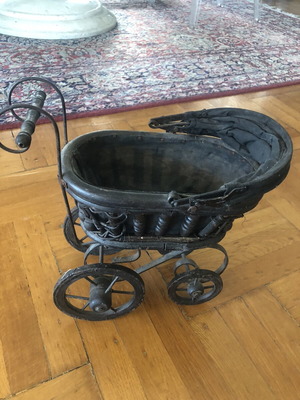 Victorian antique doll carriage like new, wood and metal