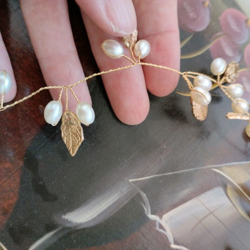 Handmade wedding hair comb gold color with white pearls new