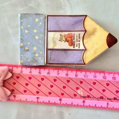 Japanese stationery set used, small letter pad and children's ruler 1988