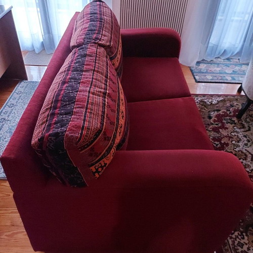 Fabric two-seater sofa with extendable semi-double bed with expansion mechanism