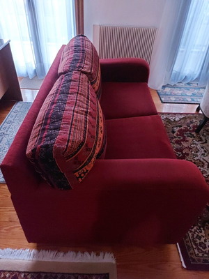 Fabric two-seater sofa with extendable semi-double bed with expansion mechanism