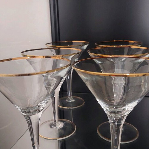 Crystal cocktail glasses set of 6 like new, vintage with gold details