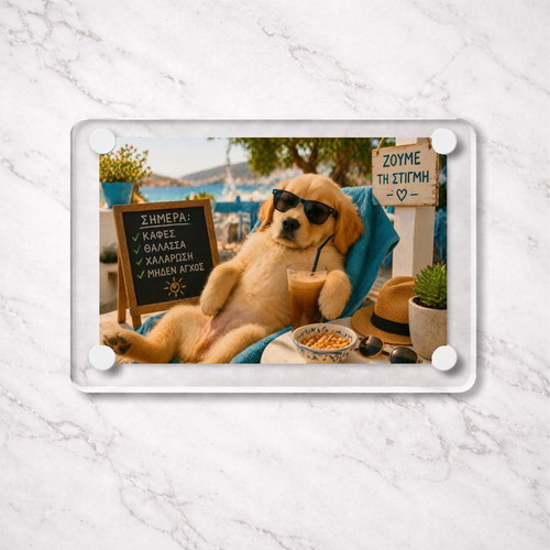 Acrylic fridge magnet "Ζούμε τη στιγμή" new