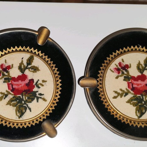 Embroidered ashtrays. Completely vintage.