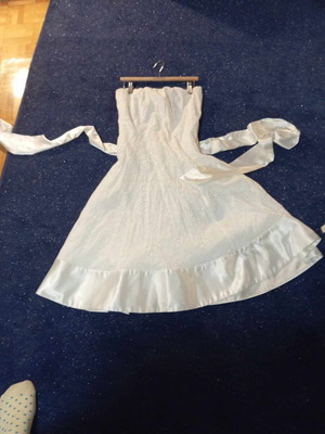 Strapless pique dress used, size 40, satin trim