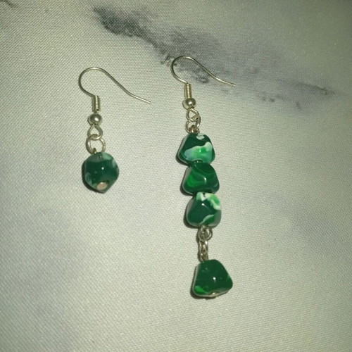 Handmade magic earrings green and silver new