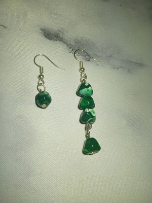 Handmade magic earrings green and silver new
