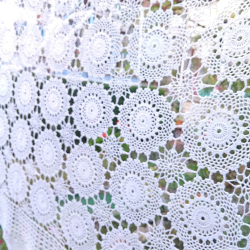 Handmade crochet tablecloth 180x130 cm, white cotton