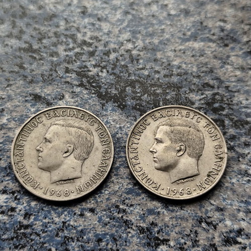 Greek 10 Drachma Coins 1968 used, set of two