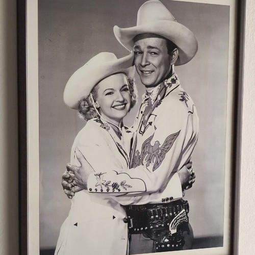 Roy Rogers & Dale Evans vintage Western framed print, wood 46x36 cm