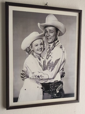 Roy Rogers & Dale Evans vintage Western framed print, wood 46x36 cm