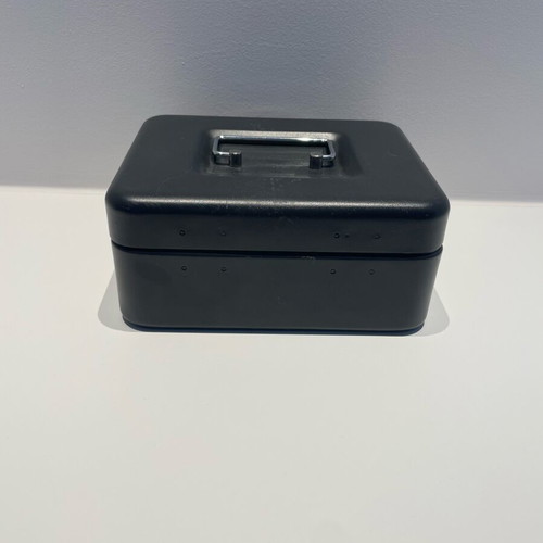 Portable cash box with 2 keys like new, metal, black matte