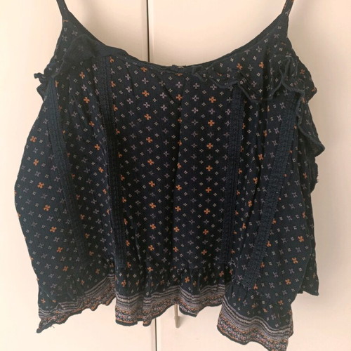 Women's top with straps and blue boho design, new
