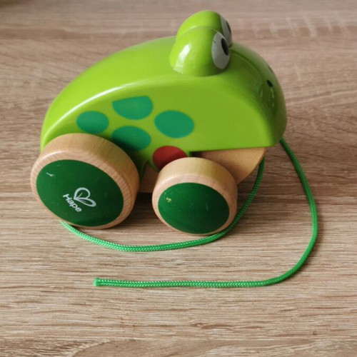 Hape Walk-A-Long Frog Wooden Pull Toy like new
