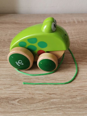 Hape Walk-A-Long Frog Wooden Pull Toy like new