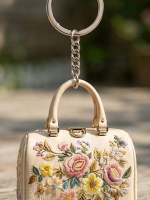 Keychain bag with floral embroidery
