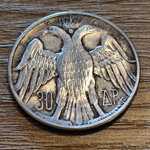 30 Drachma Silver Coin 1964 Used, Royal Wedding Constantine & Anna Maria