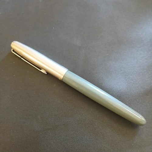Parker 51 pen used, grey-green body with metal cap