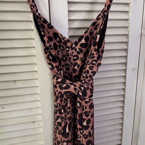 Karavan short leopard print dress with belt, size S/M