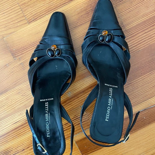 Pedro Miralles leather slingbacks used, size 39, black