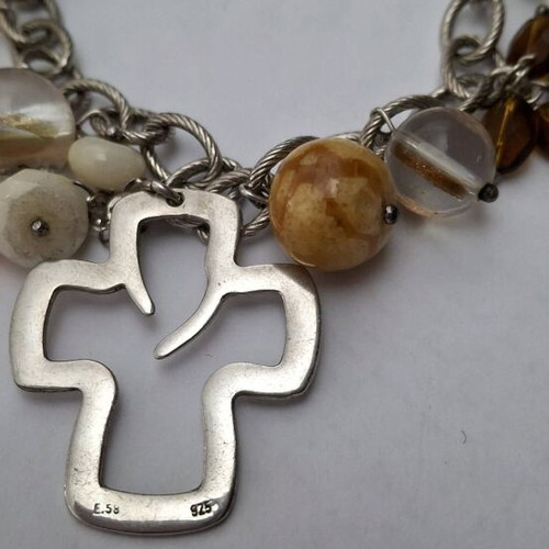 Silver set 925 with semi-precious stones, bracelet and cross new