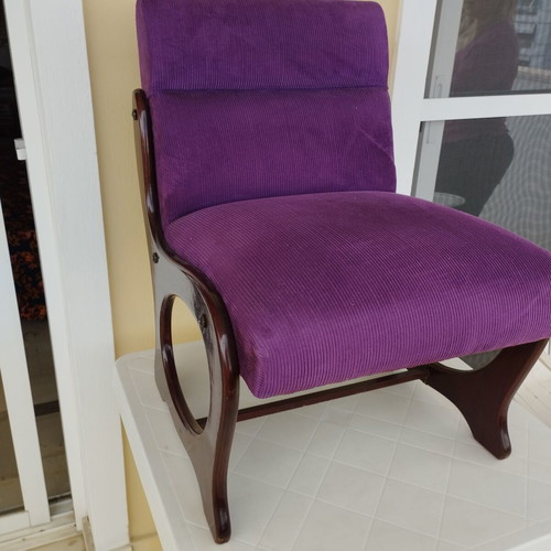 Vintage handmade low armchairs used, set of 2 pieces