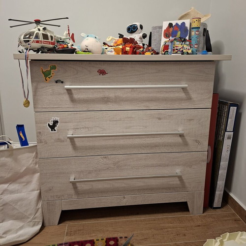 Convertible cot bed with mattress and drawer, grey