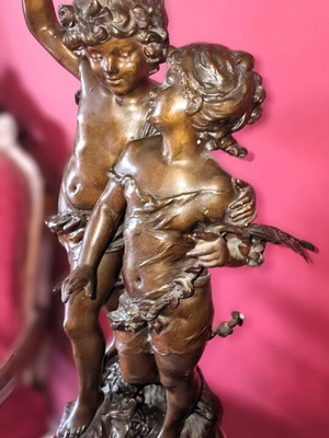 Antique Bronze Statue of Two Children with Column Auguste MOREAU like new