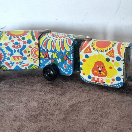 Lithograph Train Toy 1960 used, Russian metal circus design