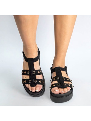 Flatform sandals with side cutouts and studs new, black