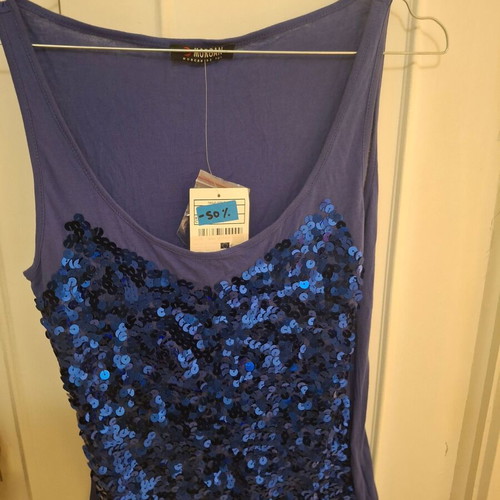 Morgan top with sequins, size M, new, blue