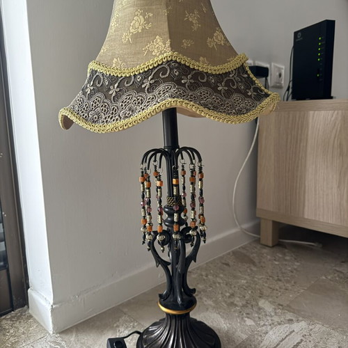 Table lamp with embroidered fabric shade like new