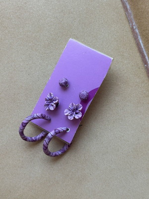 Purple vintage earring set, 3 pairs, floral design