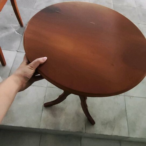 Tripod table in dark wood used, needs repair