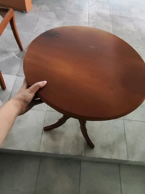 Tripod table in dark wood used, needs repair