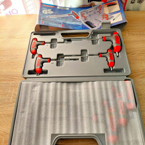 Allen hand tool set with handle, like new, with case and wall mount