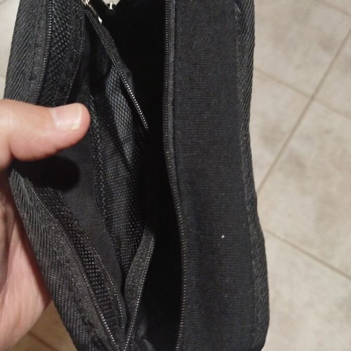 Fabric pencil case, black and white, double zipper