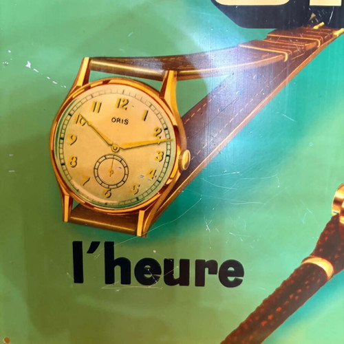 Oris vintage metal sign, collectible 37x27.5 cm, made in Switzerland 1940-1950