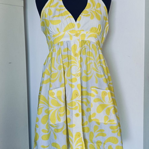 Pepe Jeans halterneck dress new, white and yellow cotton mini