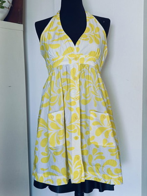 Pepe Jeans halterneck dress new, white and yellow cotton mini